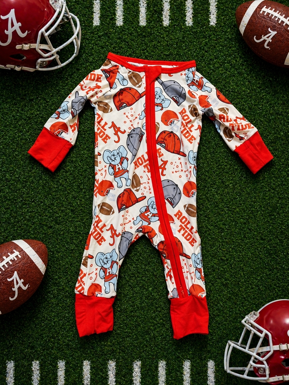 NWOT University Team Red Baby One-Piece Bamboo Sleeper - Roll Tide Print